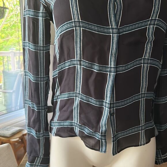 Alc silk plaid long sleeve button up blouse xs - Picture 2 of 12